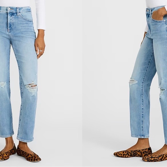 EXPRESS Straight Ankle High Rise Ripped Jeans - Picture 2 of 10